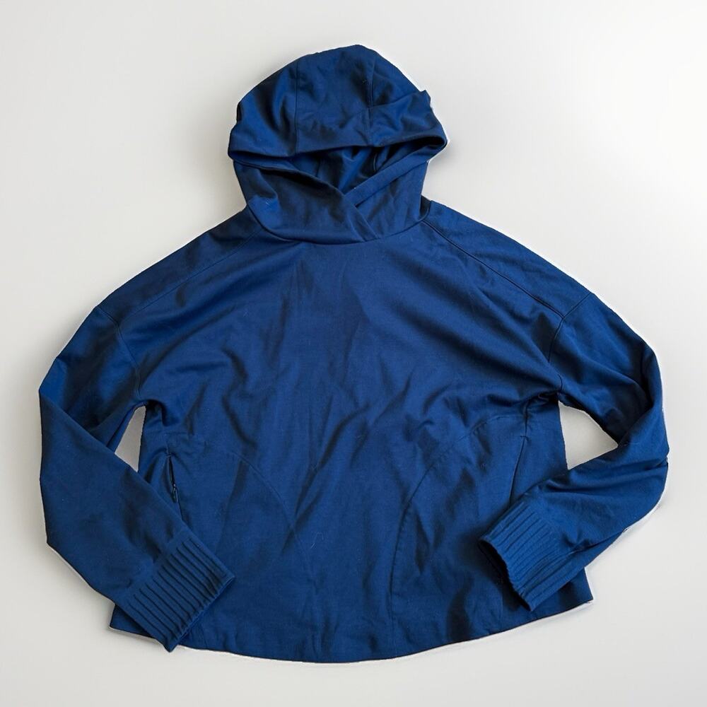Lululemon Women’s Hoodie Slightly Cropped Blue Open-Back Size 6 Zip Pockets